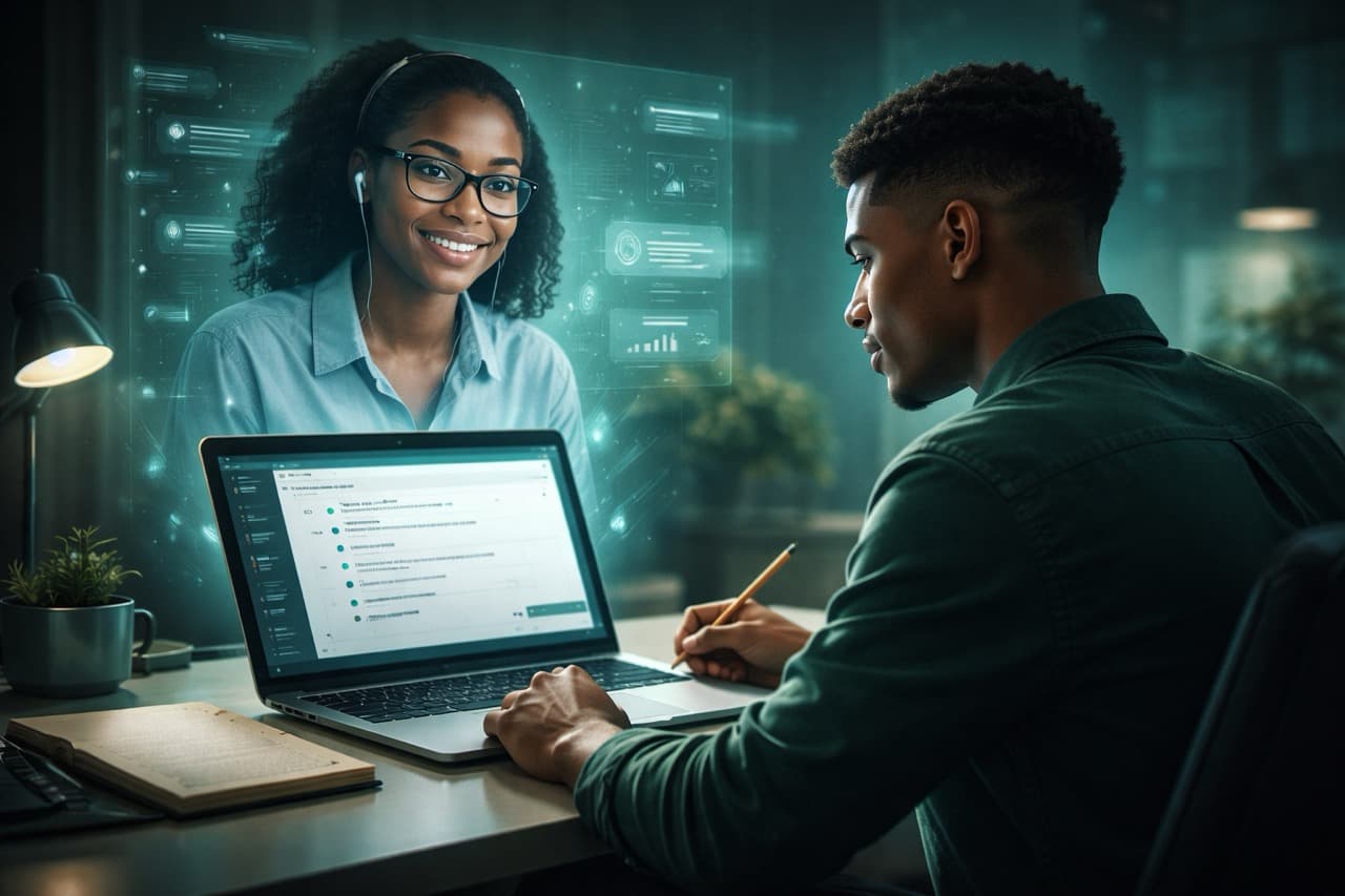 Expert tutor helping student prepare for online test